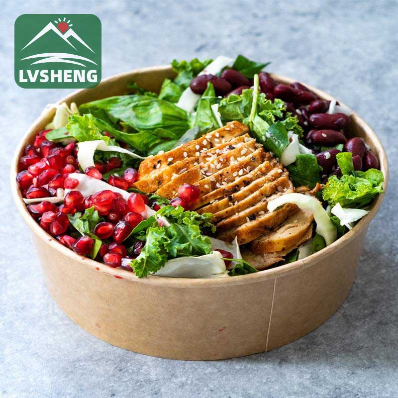 បោះពុម្ព Kraft Paper Salad ចានក្រដាសជាមួយគំរប